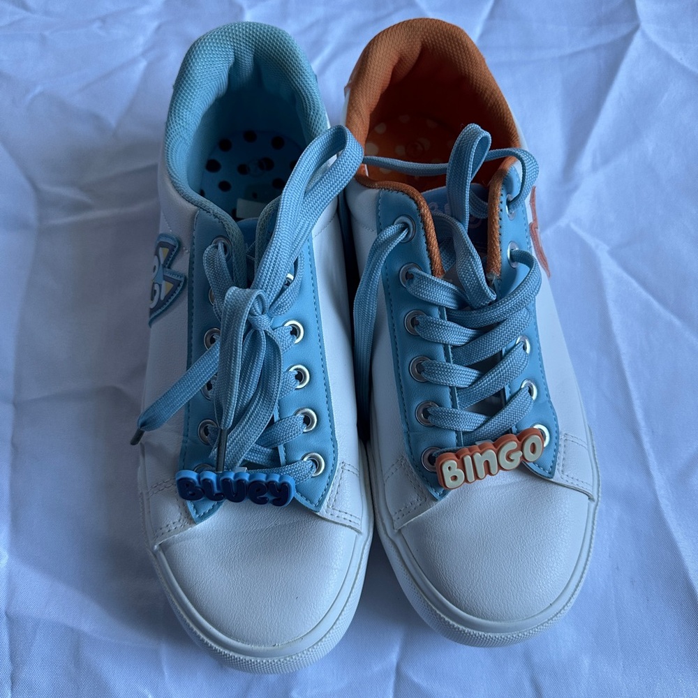 Women’s White and Light Blue Bluey Lace-Up Sneakers